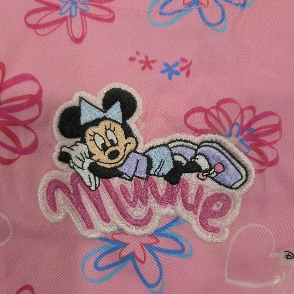 Disney Store Vintage 90s Pink Cotton Floral Minnie Embroidered Dress Size L